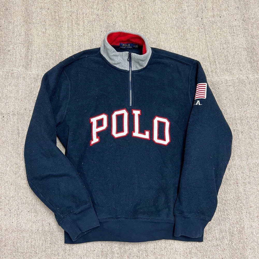 Polo Ralph Lauren 1/4 Zip Fleece Mens Medium Blue 2000s USA‎